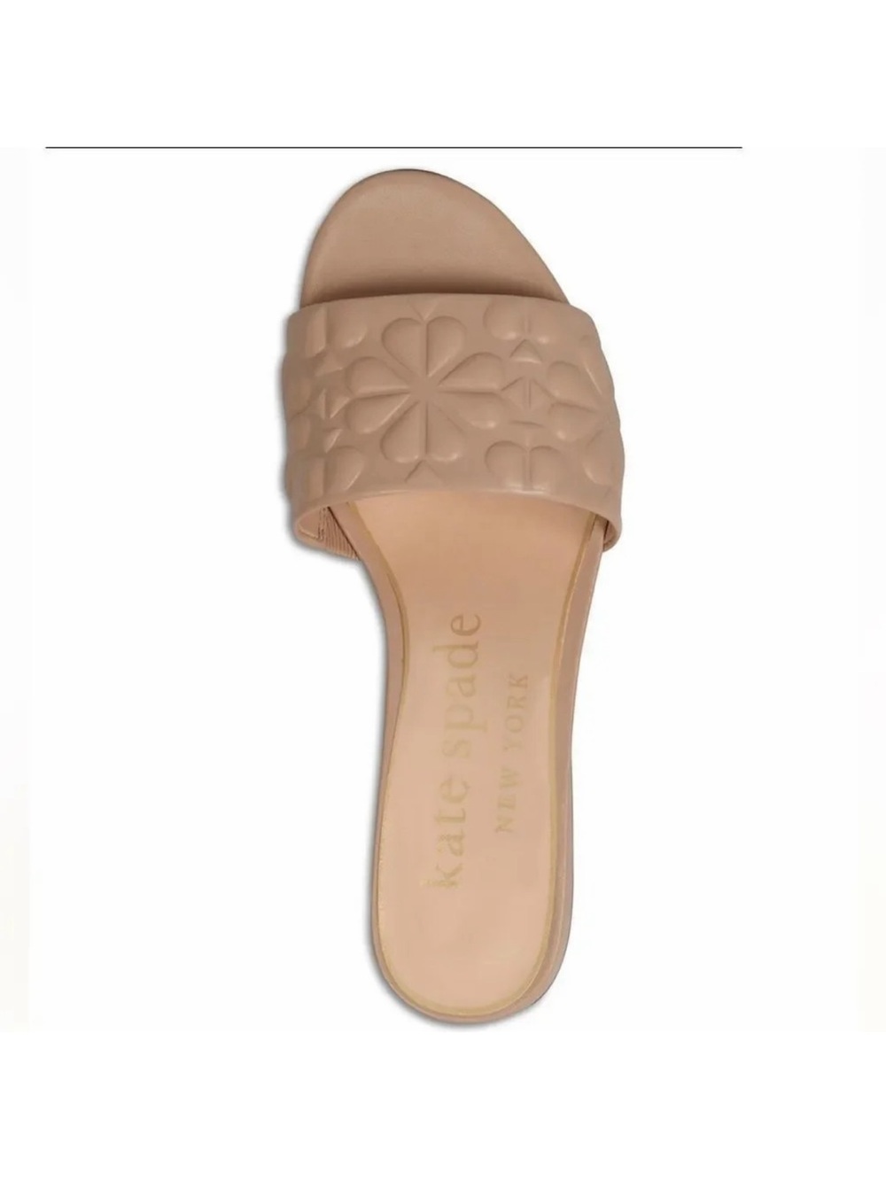Kate Spade Emmie Slide Sandals Leather Logo Tan flower embossed cow leather 5.5